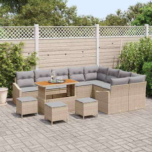 Set giardino  13 pezzi con cuscini beige in polyrattan 3364652