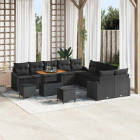 Set di sofà da giardino  13 pezzi con cuscini neri in polyrattan e acacia 3364664