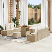 Set Divano da Giardino 8 Pezzi con Cuscini Beige Polyrattan Acacia 3364676