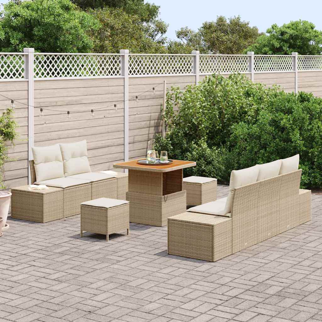 Set Divano da Giardino 8 Pezzi con Cuscini Beige Polyrattan Acacia 3364676
