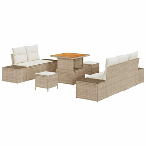 Set Divano da Giardino 8 Pezzi con Cuscini Beige Polyrattan Acacia 3364676