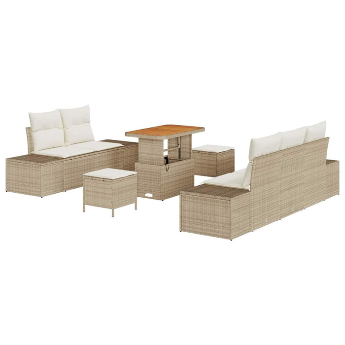 Set da Giardino  8 Pezzi con Cuscini Beige in Polyrattan e Acacia 3364681