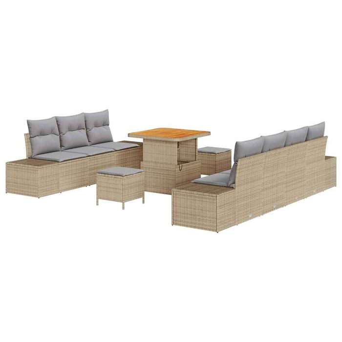 Set di Sofa da Giardino 10 Pezzi con Cuscini Beige in Polyrattan e Acacia 3364697