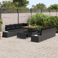 Set di Sofà da Giardino da 11 Pezzi con Cuscini Nero Polyrattan Acacia 3364714