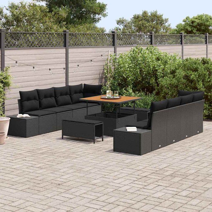 Set di Sofà da Giardino da 11 Pezzi con Cuscini Nero Polyrattan Acacia 3364714