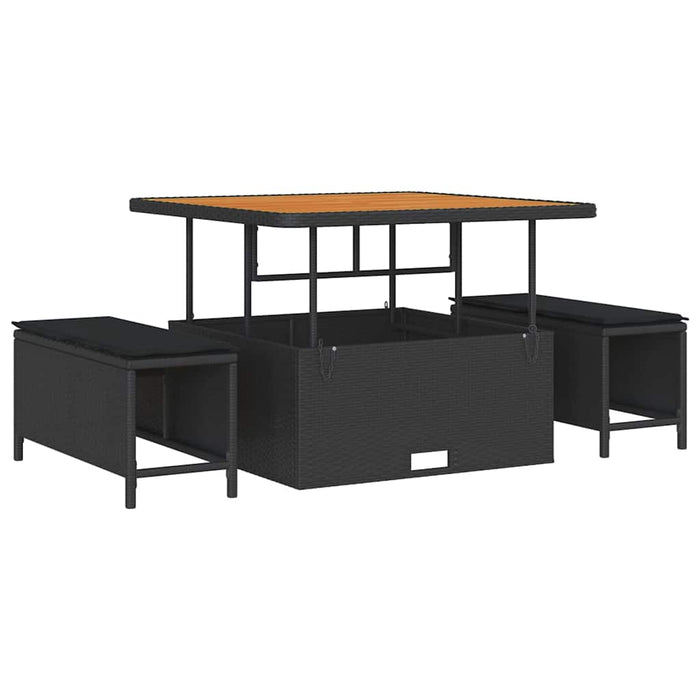 Set di Sofà da Giardino da 11 Pezzi con Cuscini Nero Polyrattan Acacia 3364714