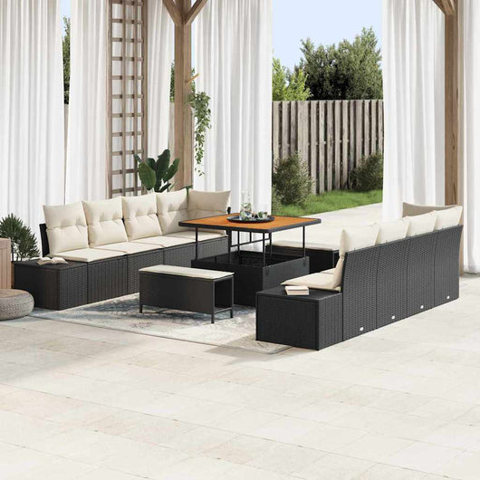 Set di Sofà da Giardino in 11 pezzi con Cuscini Nero Rattan Polietilene Acacia 3364715