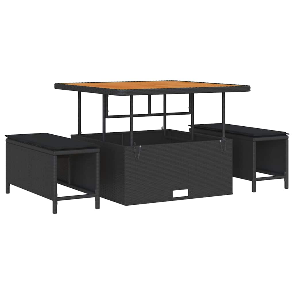 Set di Sofà da Giardino in 11 pezzi con Cuscini Nero Rattan Polietilene Acacia 3364715