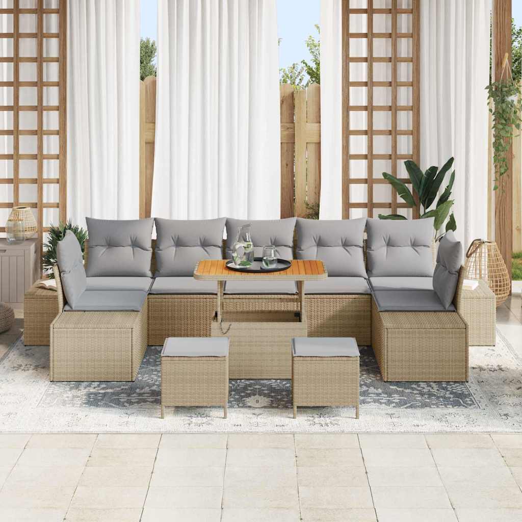 Set di Divani da Giardino 10 Pezzi con Cuscini Beige Rattan Acacia 3364722