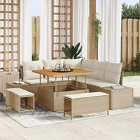 Set divano da giardino in rattan sintetico beige con cuscini, 8 pezzi, in legno di acacia. 3364726