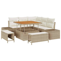 Set divano da giardino in rattan sintetico beige con cuscini, 8 pezzi, in legno di acacia. 3364726