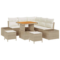 Set di divani da giardino da 8 pezzi con cuscini beige in polyrattan e acacia. 3364731