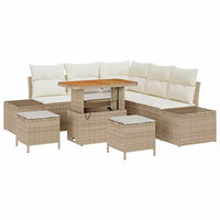 Set da giardino  in 8 pezzi con cuscini beige in rattan sintetico e acacia. 3364736
