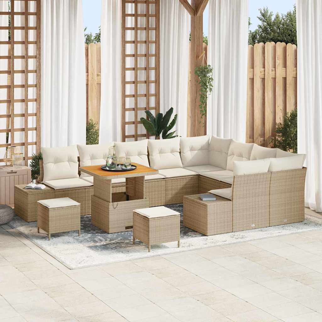 Set Divano da Giardino  12 Pezzi con Cuscini Beige Polyrattan Acacia 3364771