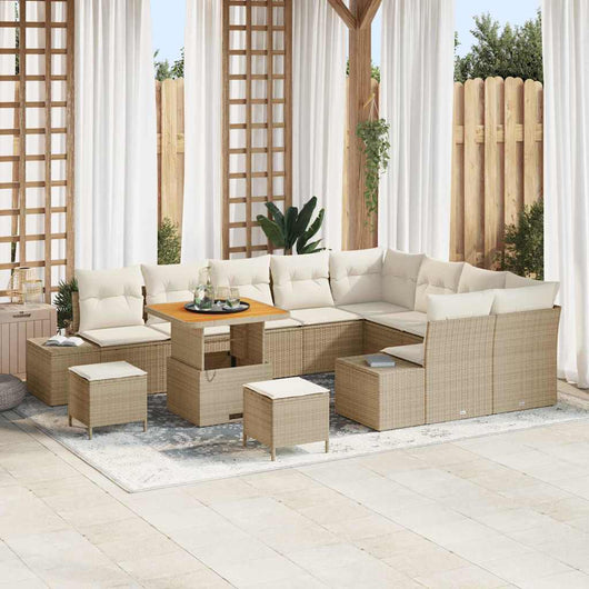 Set Divano da Giardino  12 Pezzi con Cuscini Beige Polyrattan Acacia 3364771