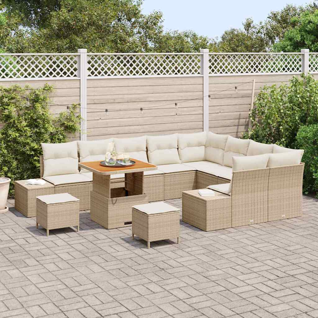 Set Divano da Giardino  12 Pezzi con Cuscini Beige Polyrattan Acacia 3364771