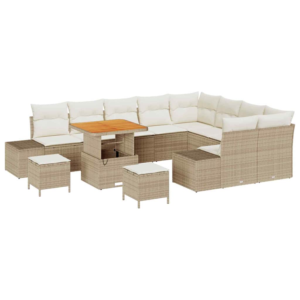 Set Divano da Giardino  12 Pezzi con Cuscini Beige Polyrattan Acacia 3364771