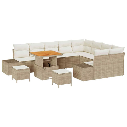 Set Divano da Giardino  12 Pezzi con Cuscini Beige Polyrattan Acacia 3364771