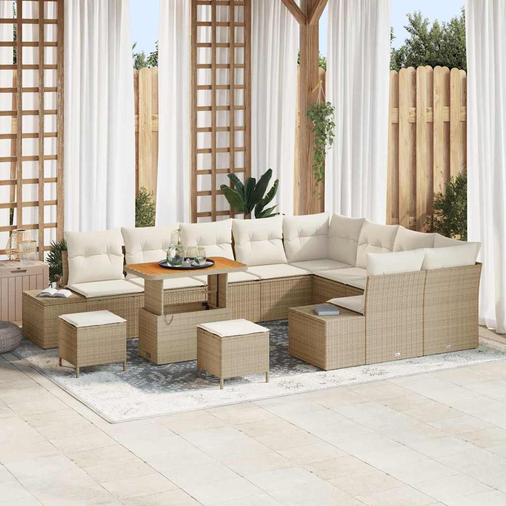 Set Divano da Giardino di 12 Pezzi con Cuscini Beige Rattan Acacia 3364776