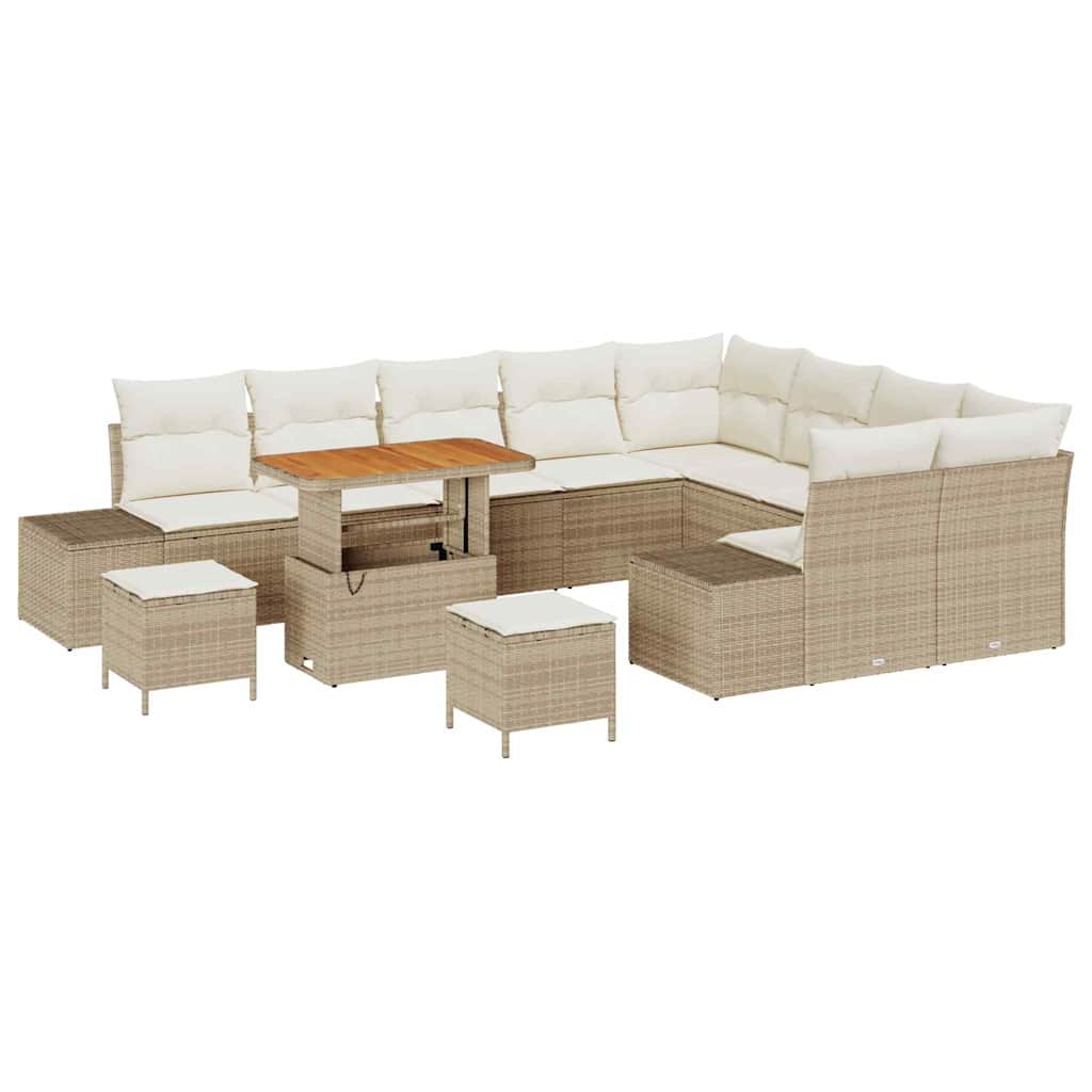 Set Divano da Giardino di 12 Pezzi con Cuscini Beige Rattan Acacia 3364776
