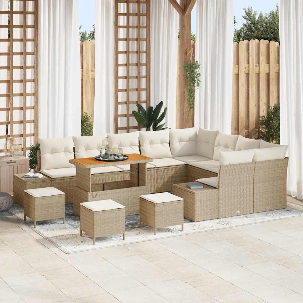 Set da Giardino vitaXL 13 Pezzi con Cuscini Beige Polyrattan Acacia 3364781