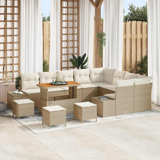 Set da Giardino vitaXL 13 Pezzi con Cuscini Beige Polyrattan Acacia 3364781