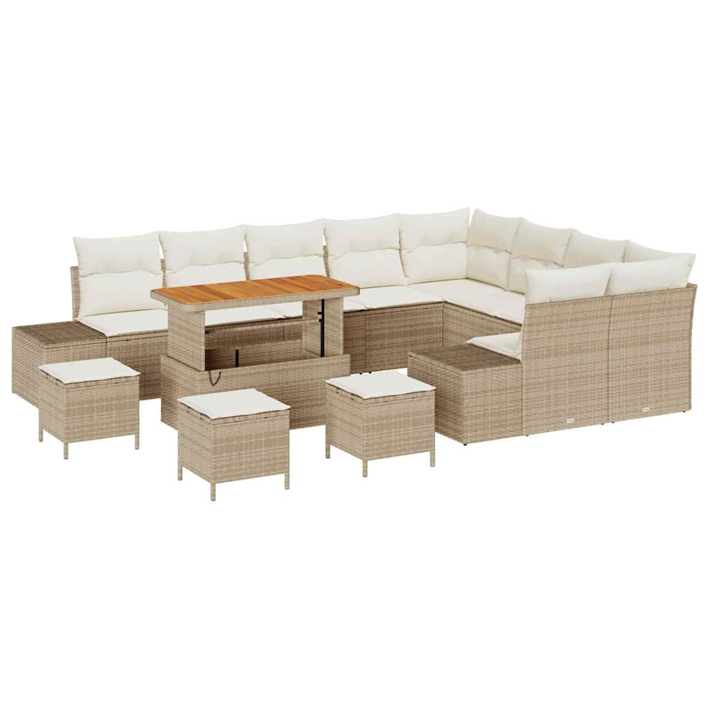 Set da Giardino vitaXL 13 Pezzi con Cuscini Beige Polyrattan Acacia 3364781