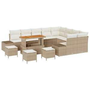Set da Giardino vitaXL 13 Pezzi con Cuscini Beige Polyrattan Acacia 3364781