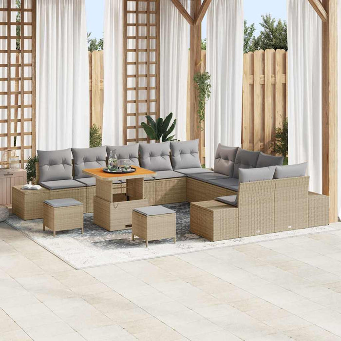 Set Divano Giardino 13 Pezzi con Cuscini Beige Polyrattan Acacia 3364792