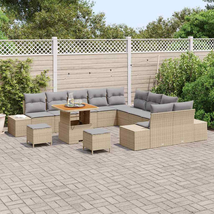 Set Divano Giardino 13 Pezzi con Cuscini Beige Polyrattan Acacia 3364792