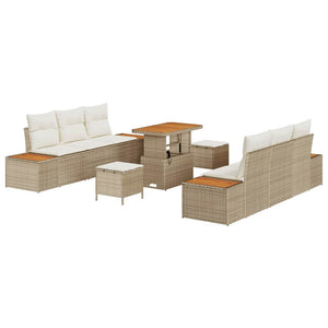 Set Divano Giardino 9 Pezzi con Cuscini Beige Polirattan Acacia 3364821