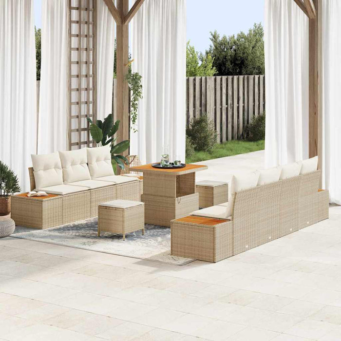 Set Divano da Giardino  10 Pezzi con Cuscini Beige Polyrattan Acacia 3364826