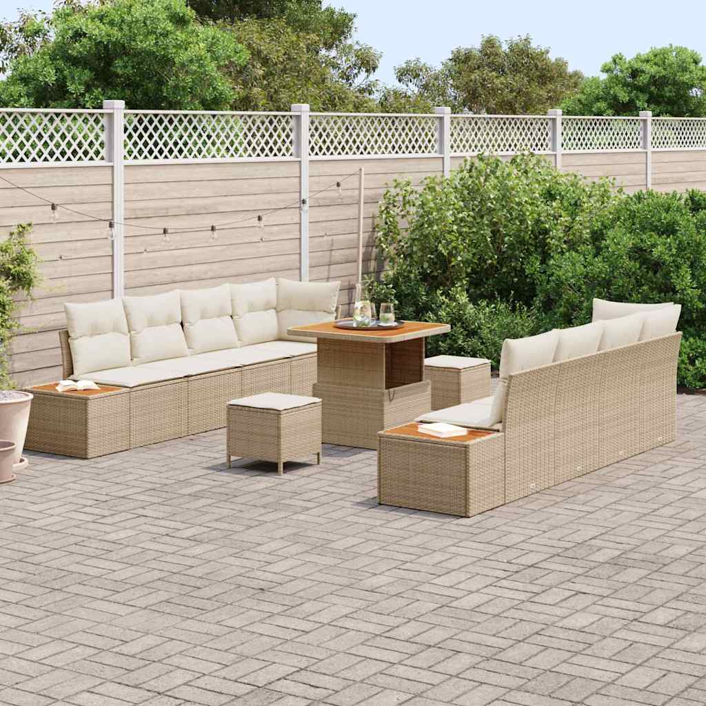 Set da Giardino in 11 Pezzi con Cuscini Beige in Rattan 3364836