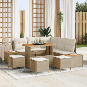 Set Divano Giardino 9 Pezzi con Cuscini Beige Rattan Sintetico Acacia 3364871