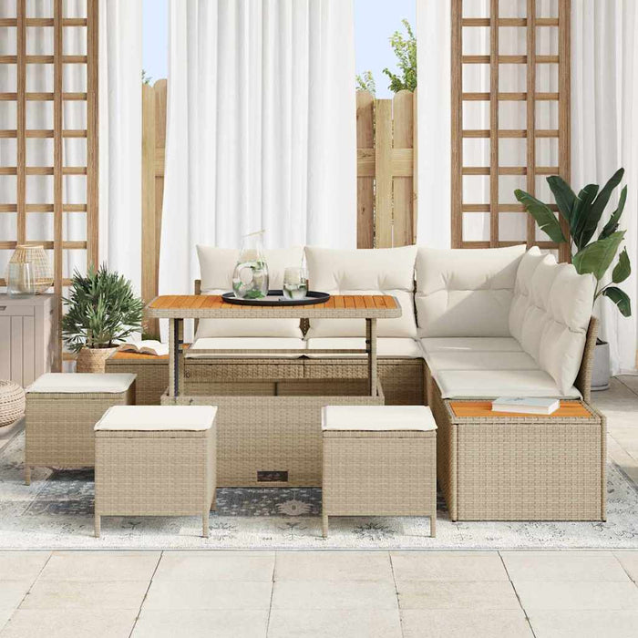 Set Divano Giardino 9 Pezzi con Cuscini Beige Rattan Sintetico Acacia 3364871