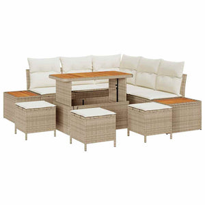 Set Divano Giardino 9 Pezzi con Cuscini Beige Rattan Sintetico Acacia 3364871