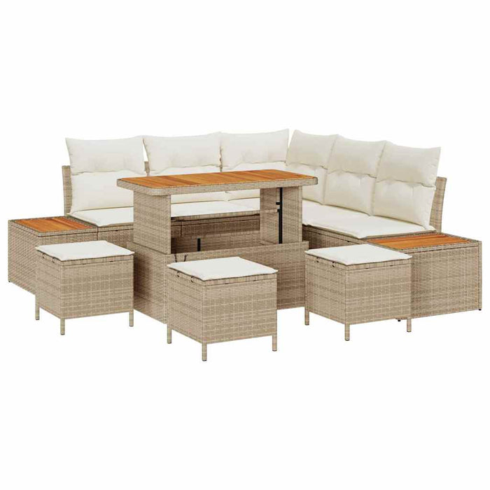 Set Divano Giardino 9 Pezzi con Cuscini Beige Rattan Sintetico Acacia 3364871