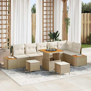vidaXL Set Divano da Giardino con cuscino 9 pcs Beige Poly Rattan