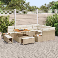 Set Divano da Giardino  in 12 Pezzi con Cuscini Rattan Beige Acacia 3364896