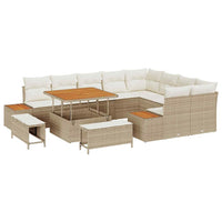 Set Divano da Giardino  in 12 Pezzi con Cuscini Rattan Beige Acacia 3364896