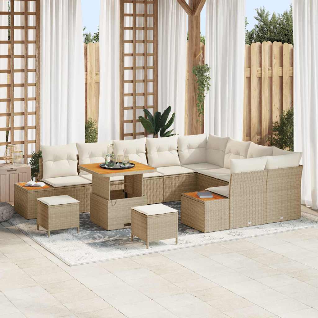 vidaXL Set Divano da Giardino con cuscino 12 pcs Beige Poly Rattan