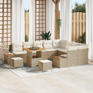 vidaXL Set Divano da Giardino con cuscino 12 pcs Beige Poly Rattan