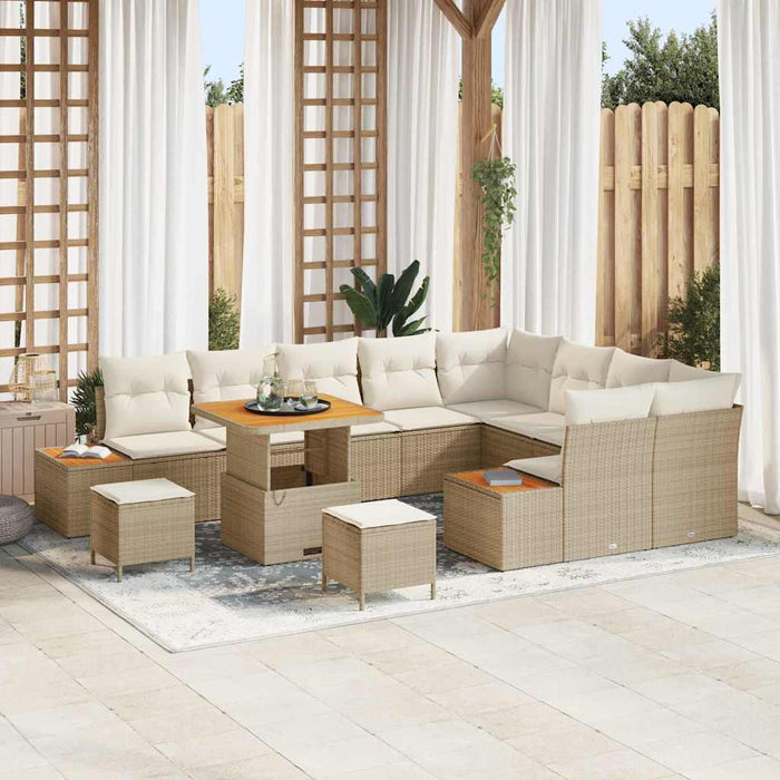 vidaXL Set Divano da Giardino con cuscino 12 pcs Beige Poly Rattan