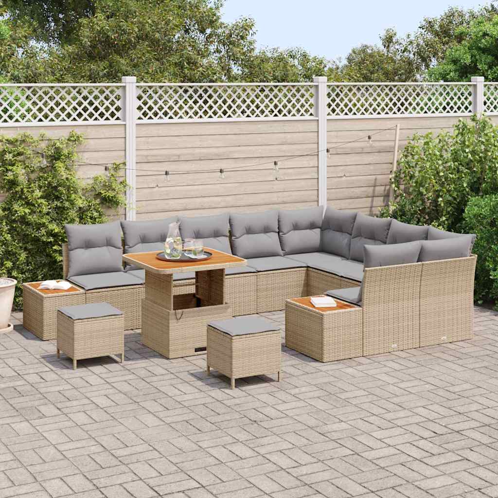 Set Divano Giardino  12 Pezzi con Cuscini Beige Polyrattan Acacia 3364902