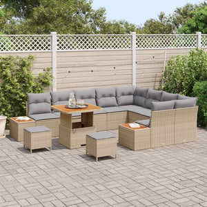 Set Divano Giardino  12 Pezzi con Cuscini Beige Polyrattan Acacia 3364902