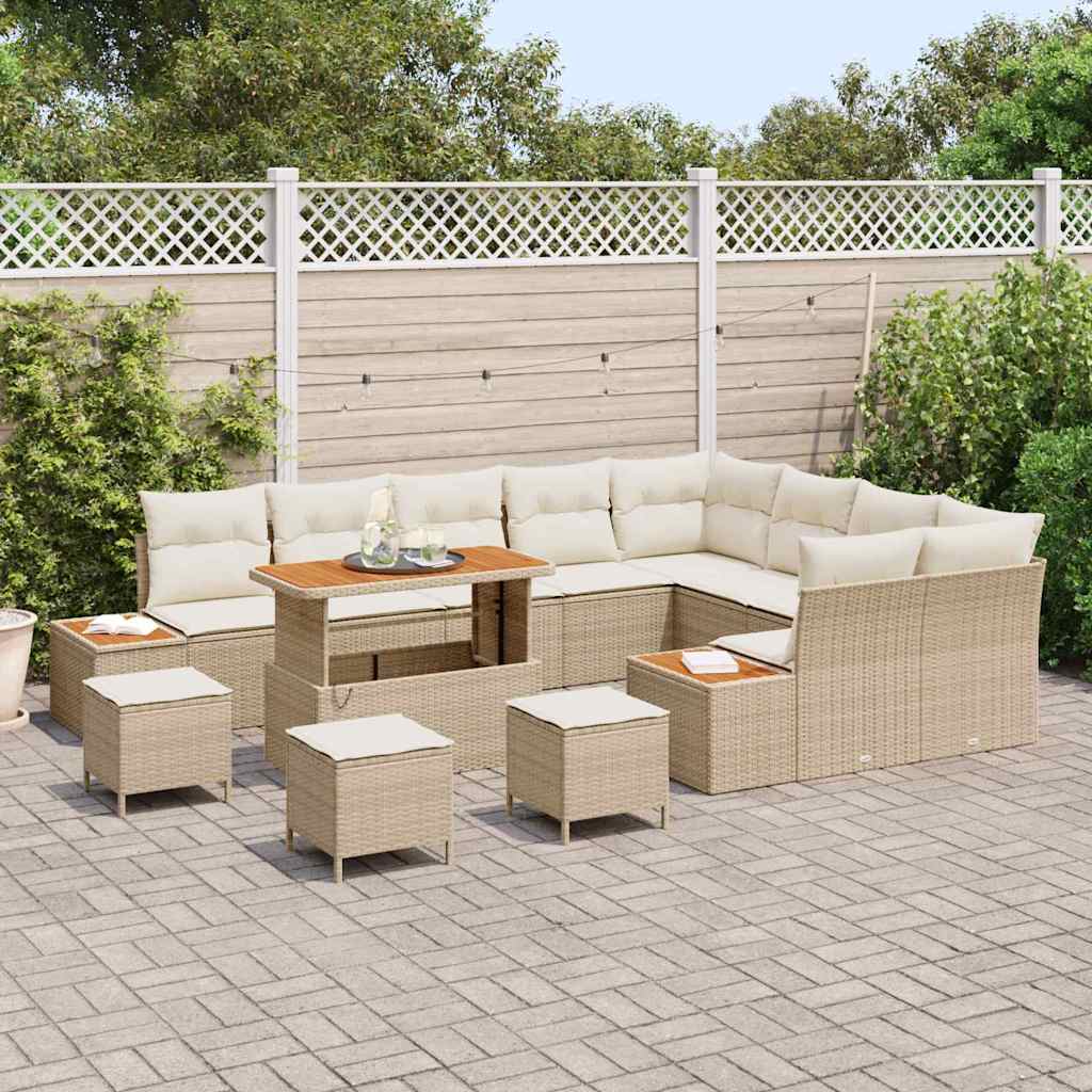 Set di Divano da Giardino  13 Pezzi con Cuscini Beige in Rattan Poli Acacia 3364911