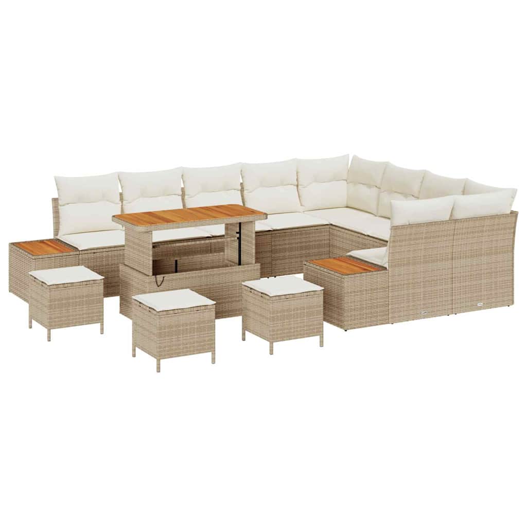 Set di Divano da Giardino  13 Pezzi con Cuscini Beige in Rattan Poli Acacia 3364911