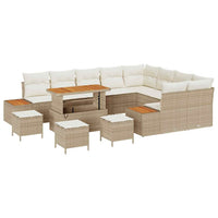Set di Divano da Giardino  13 Pezzi con Cuscini Beige in Rattan Poli Acacia 3364911