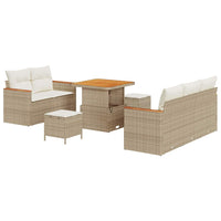 Set di Sofà da Giardino  8 Pezzi con Cuscini Beige Polyrattan Acacia 3364936