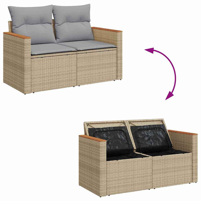 Set di Sofà da Giardino  8 Pezzi con Cuscini Beige Rattan Poli Acacia 3364937